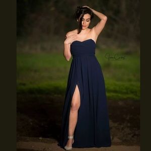 ❌ Strapless Navy Blue Side Slit Maxi